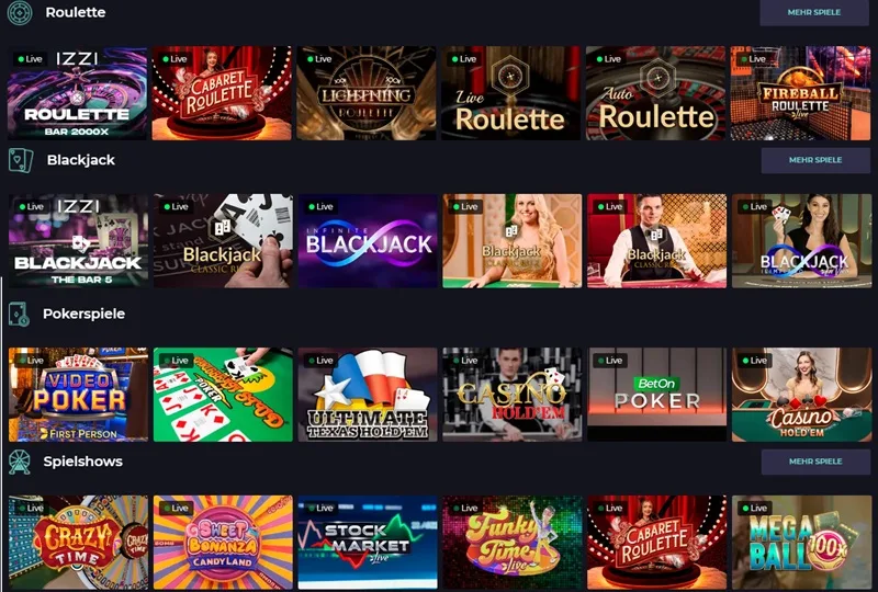 Live Spielangebot bei - Izzi casino